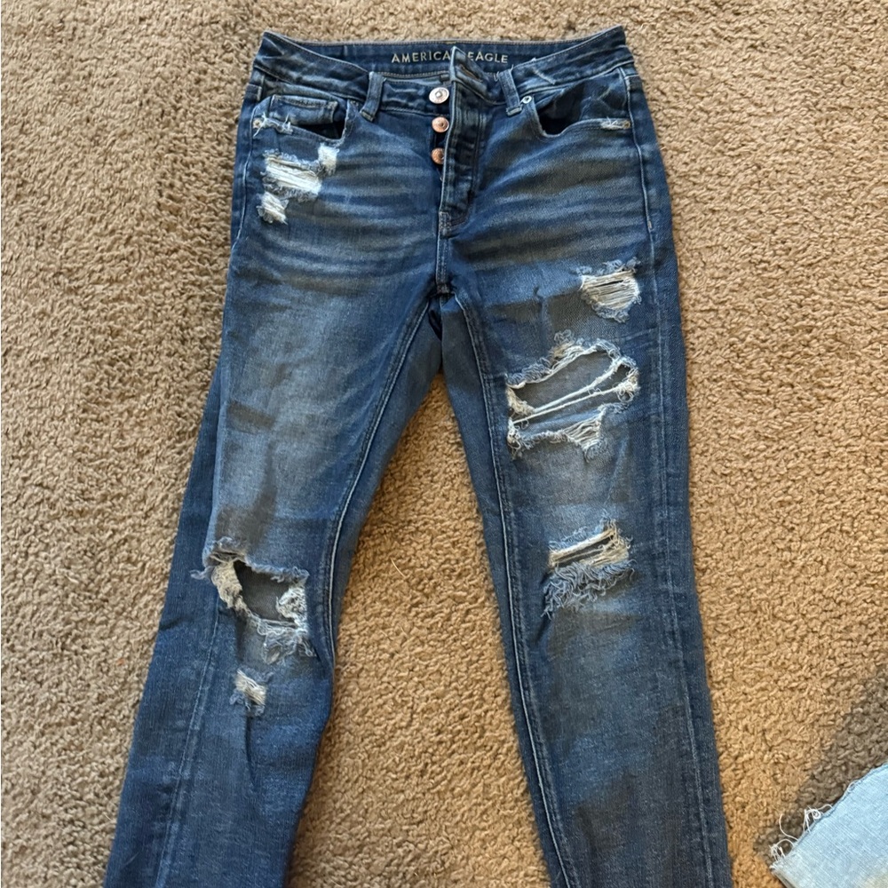 American Eagle Outfitters Women's Ripped Dark Blue Skinny Jeans